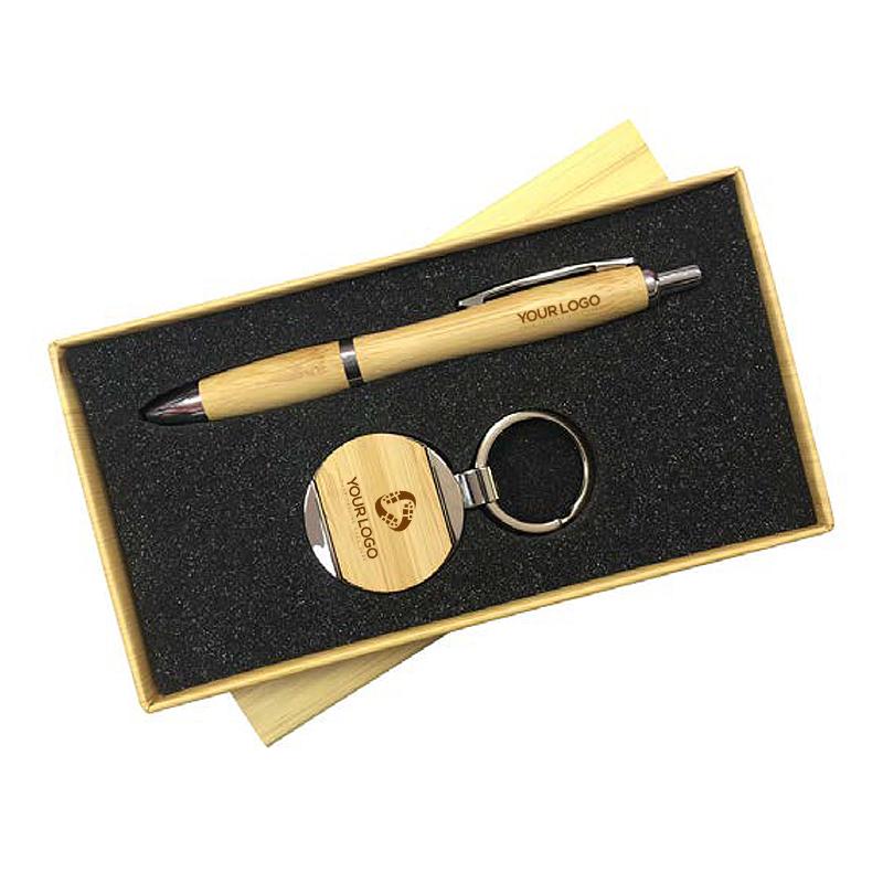 Premium Wooden Gift Set with Metal Keychain & Metal Pen